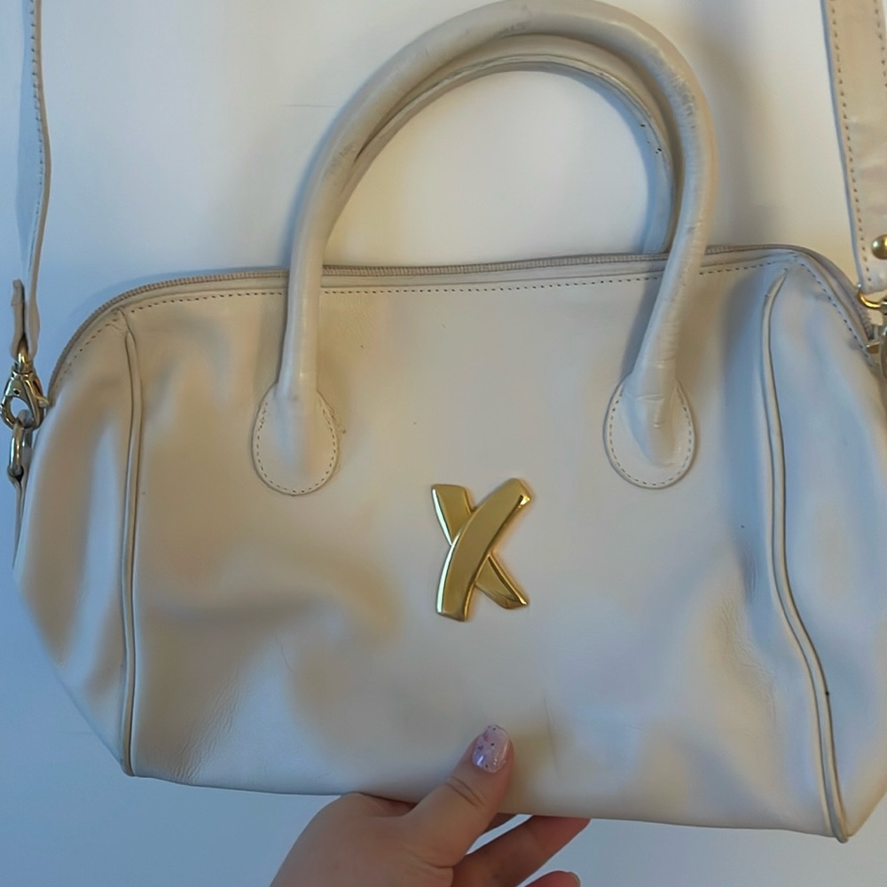 Paloma Picasso White Leather Shoulder Bag with Crossbody Gold Hardware